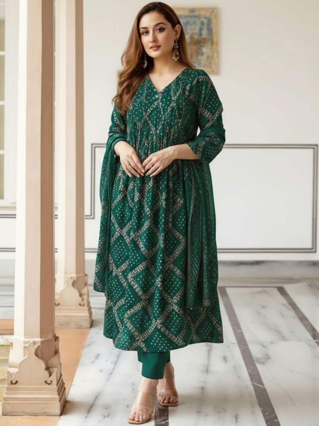 Aaghnya Ethnic Motifs Printed Anarkali Kurta with Trouser & Dupatta-picture-29