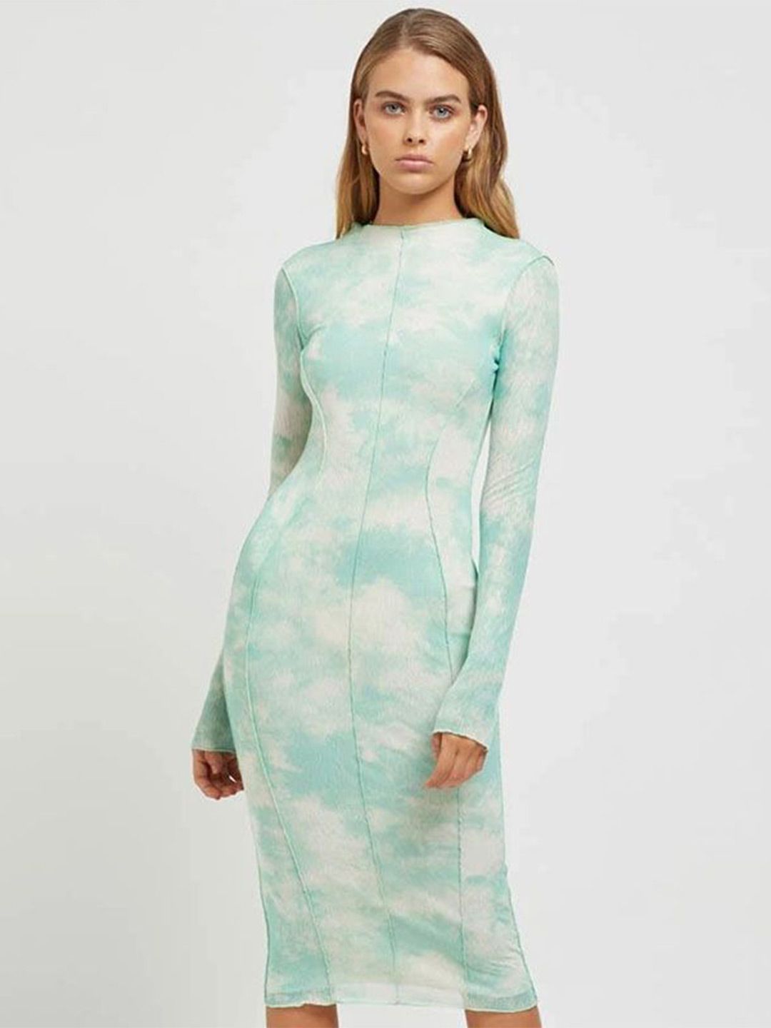 LULU & SKY Women Tie and Dye Round Neck Bodycon Midi Dress-image-23