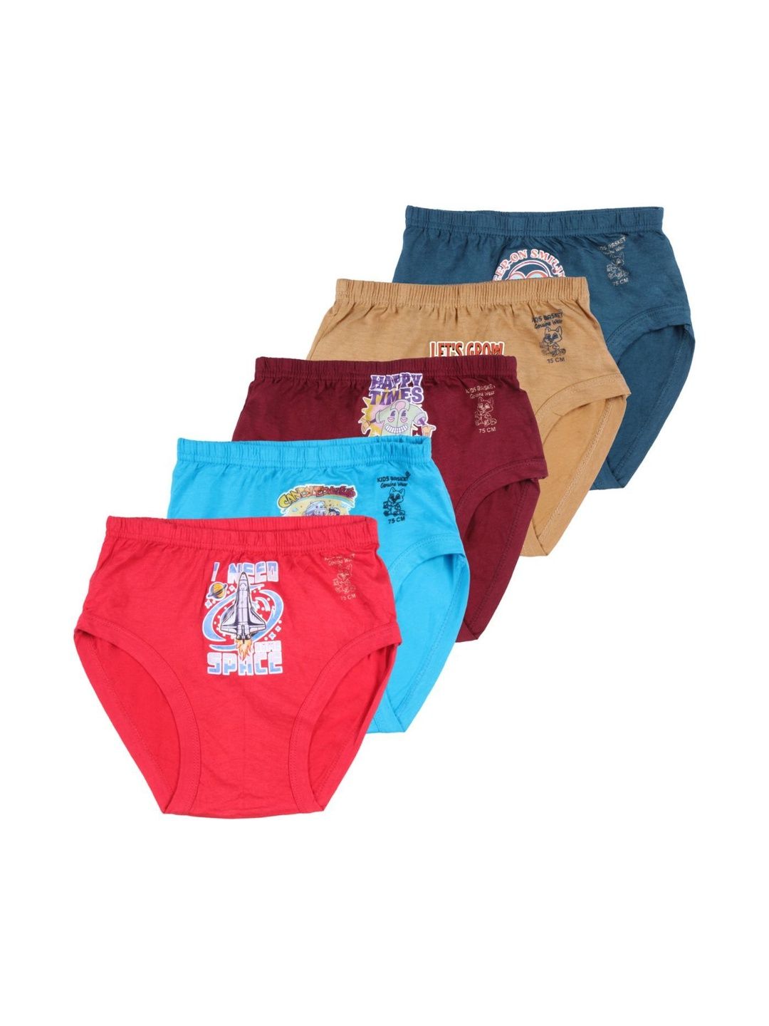 Kids Basket Boys Pack Of 5 Printed Cotton Mid-Rise Breathable Basic Briefs-picture-35