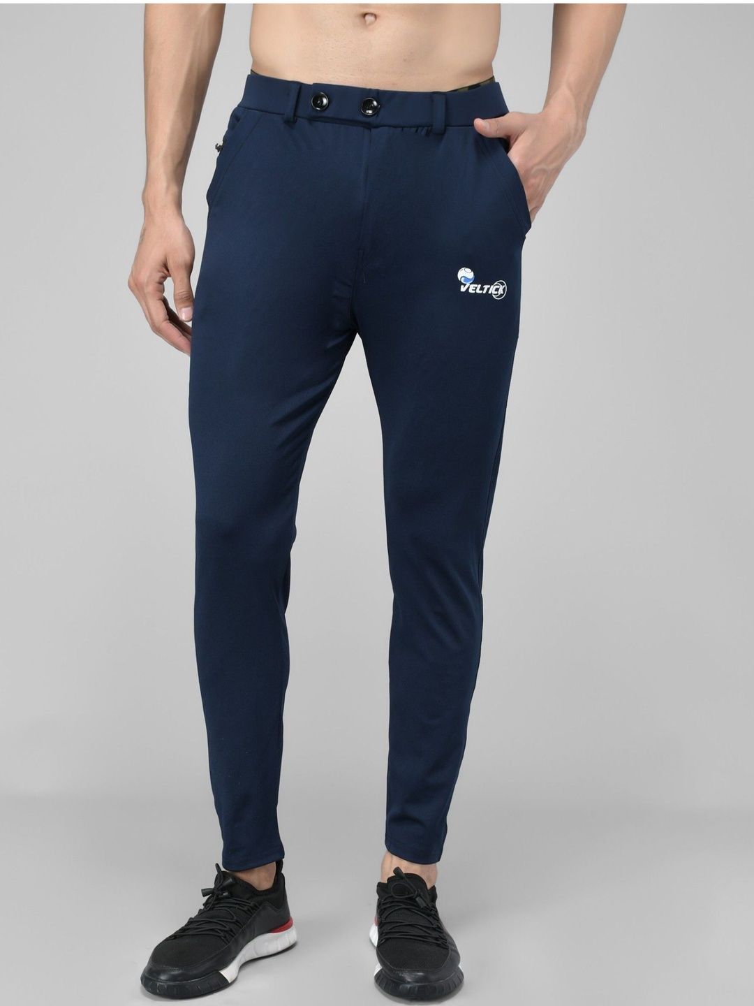 Veltick Men Logo Solid Mid-Rise Slim Fit Trousers-image-36