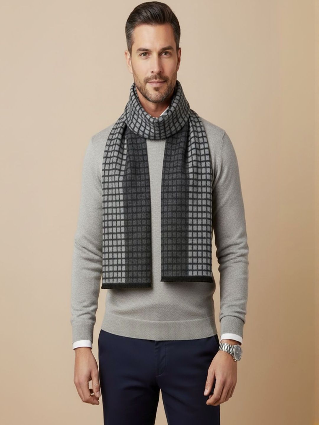 MUFFLY Men Checked Merino Wool Mufflers-picture-38