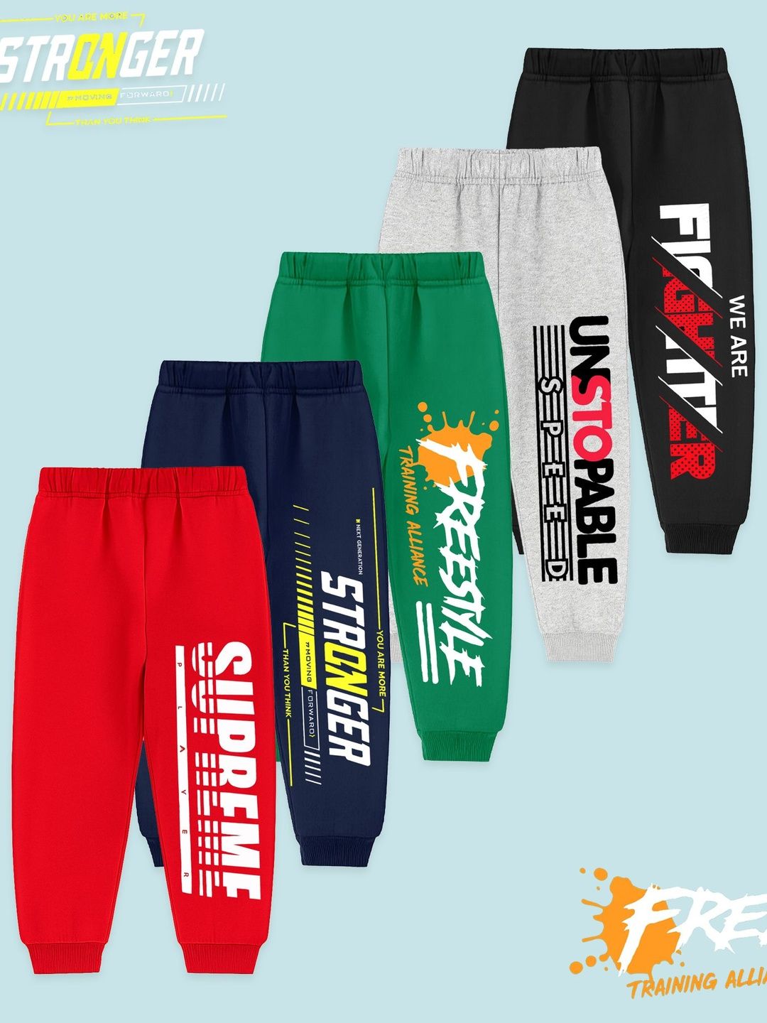 YK Boys Pack Of 5 Printed Mid-Rise Joggers-picture-44