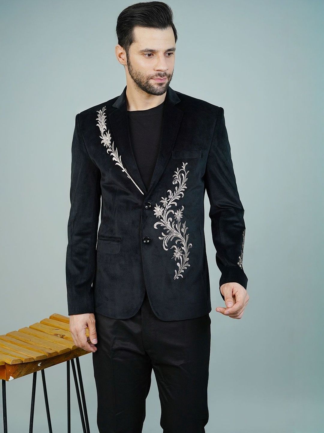 Wintage Floral Embroidered Peaked Lapel Double-Breasted Blazers-picture-57