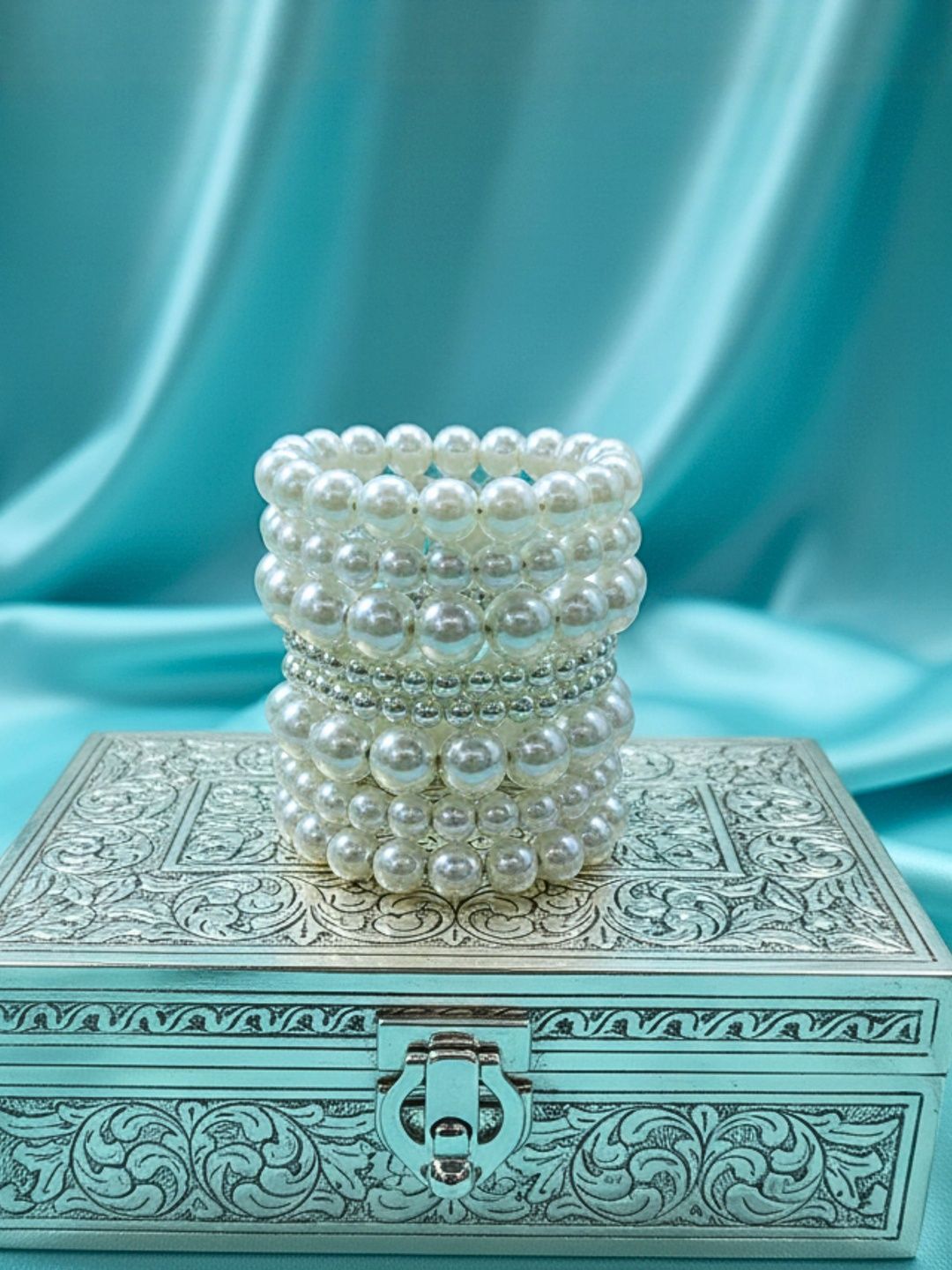 DressBerry Stainless Steel Rhodium-Plated Pearls Beaded Multistrand Bracelet-picture-33