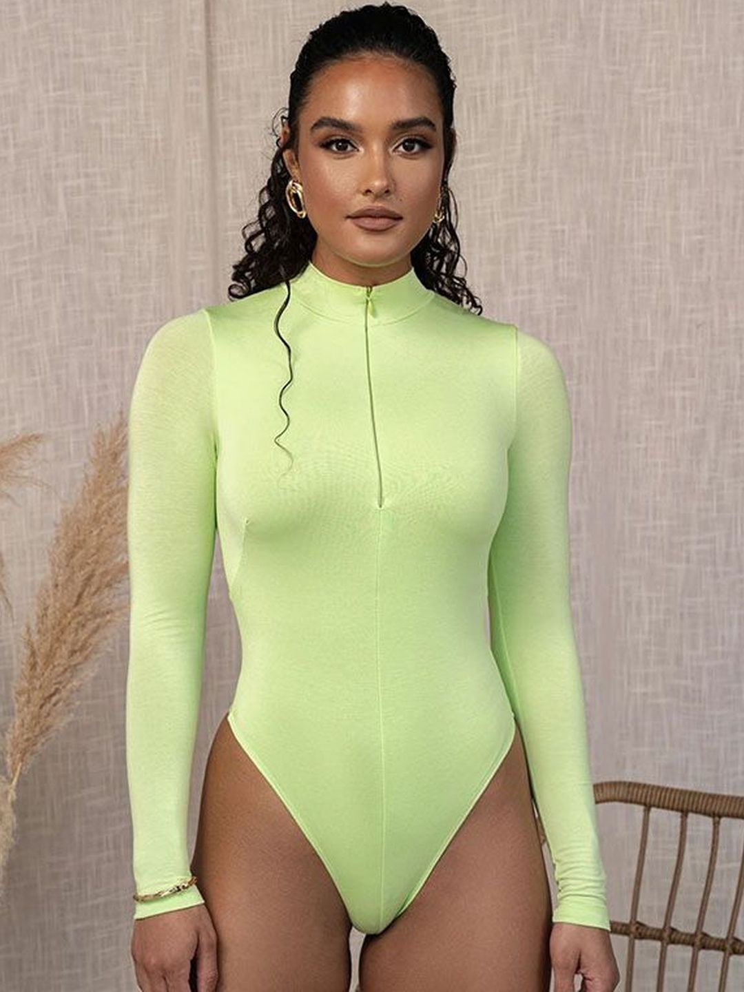 LULU & SKY Women Solid Long Sleeves Front Zipped Bodysuit-picture-56