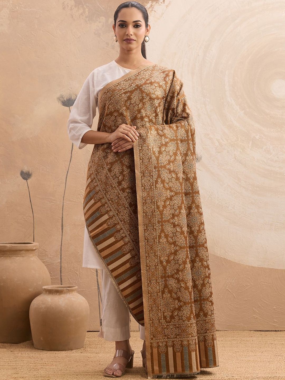 WEAVERS VILLA Women Floral Woven Design Shawl-image-26