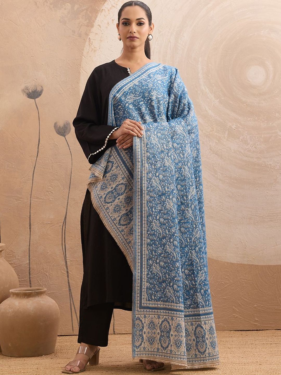 WEAVERS VILLA Ethnic Motifs Woven Design Woollen Acrylic Shawl-image-27