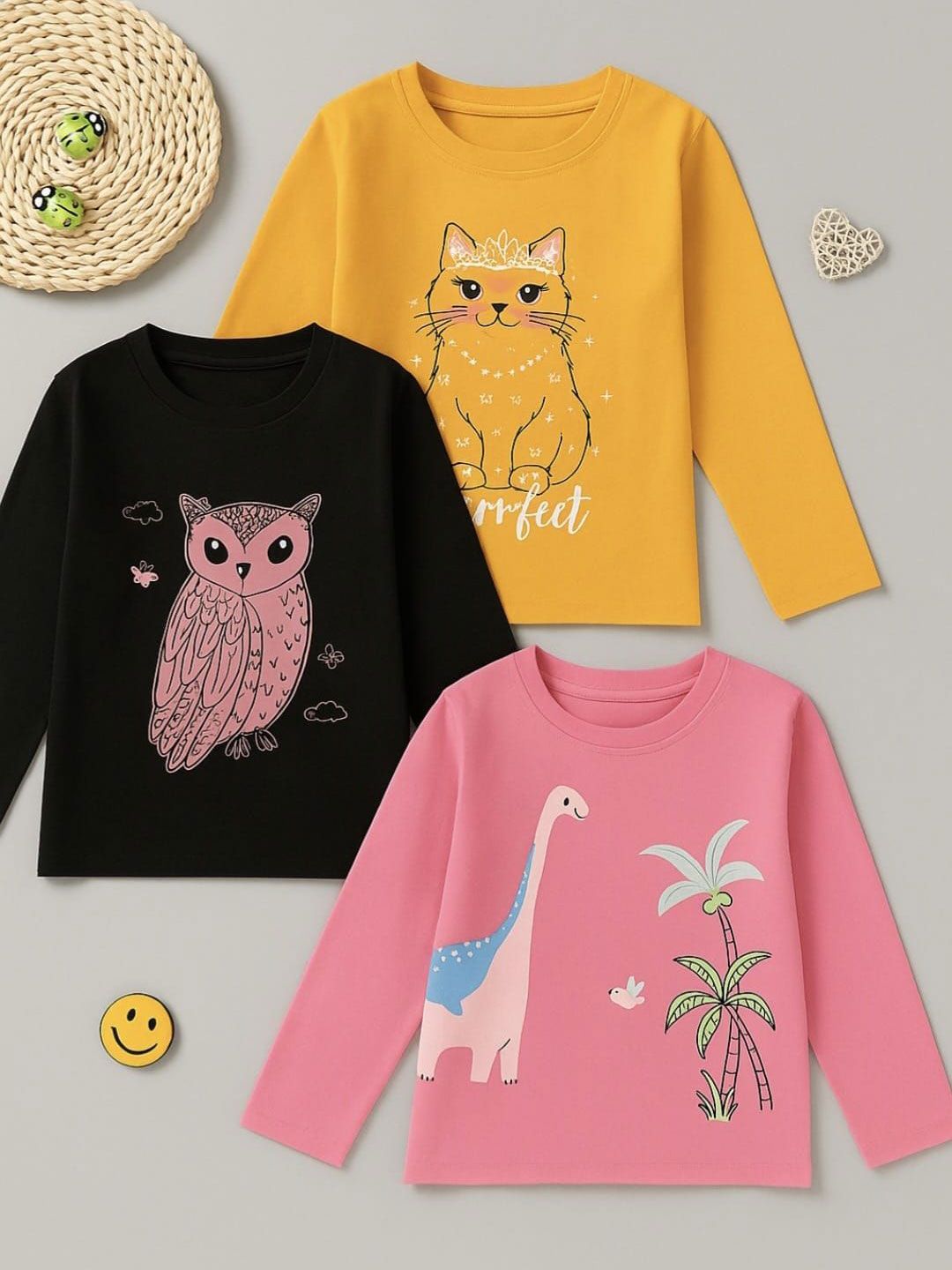 DAMN GUD DG Girls Pack of 3 Printed Long Sleeves T-Shirt-picture-58