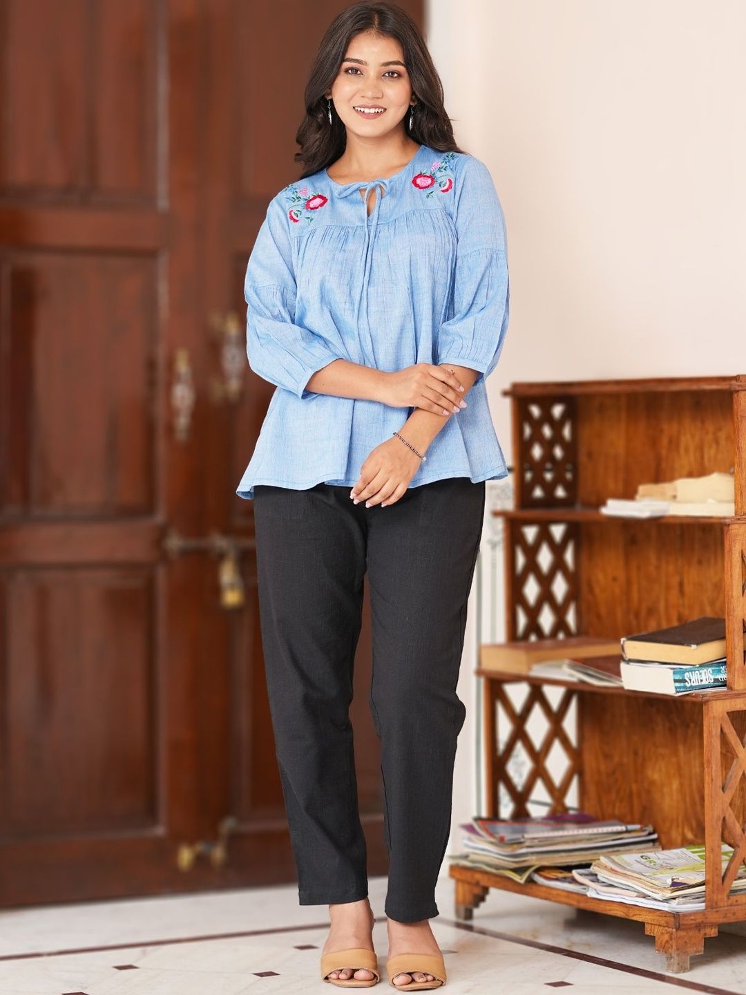 YASH GALLERY Women Floral Embroidered Cotton Top-picture-18