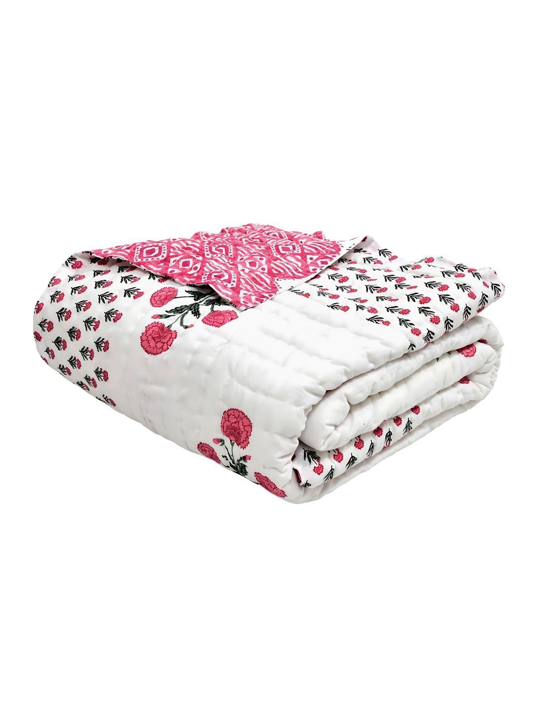 BLOCKS OF INDIA Pink & White Ethnic Motifs Mild Winter 350 GSM Quilt-picture-32