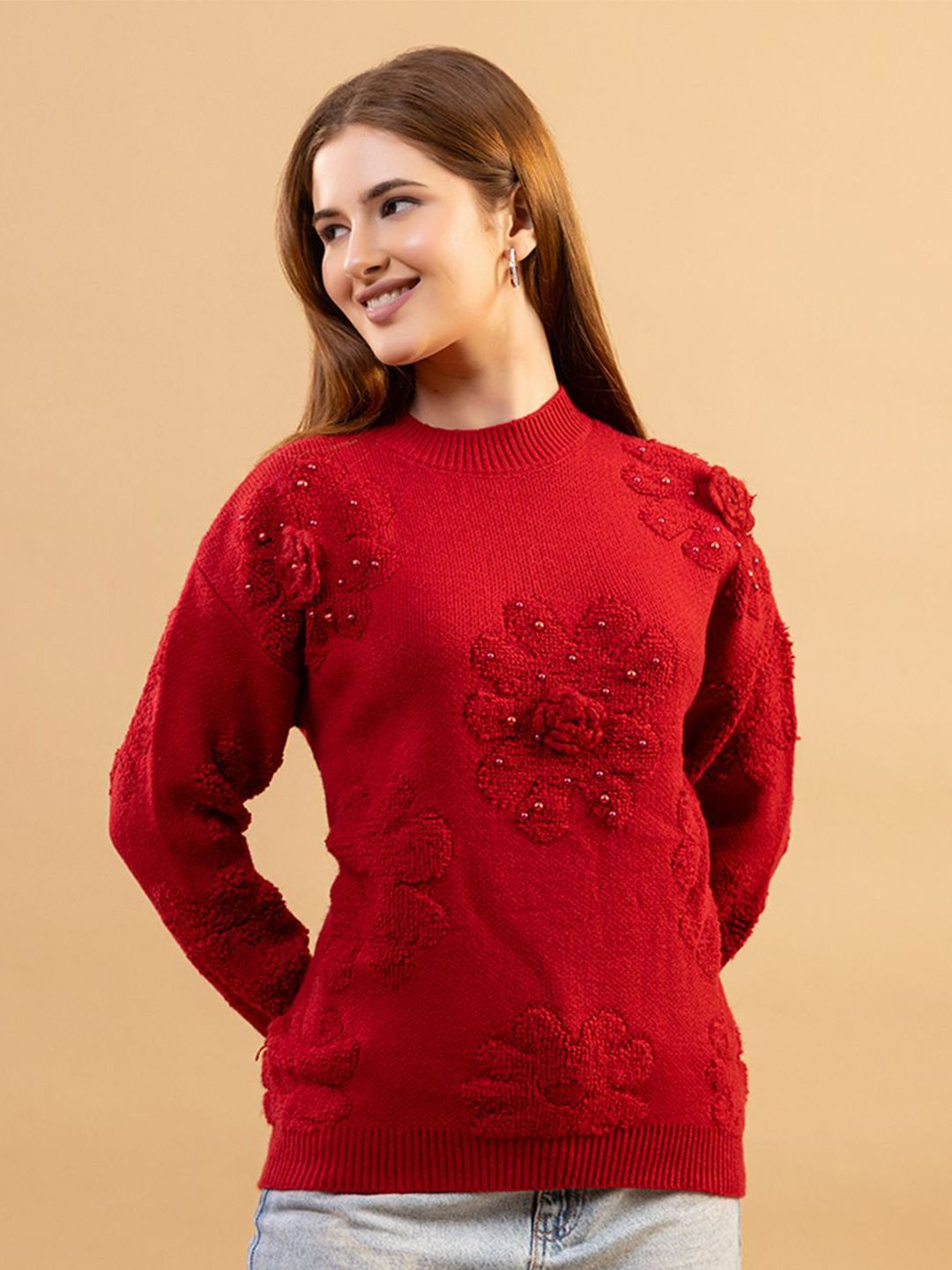 all about you Women Floral Embroidered Embellished Woollen Pullover-picture-30