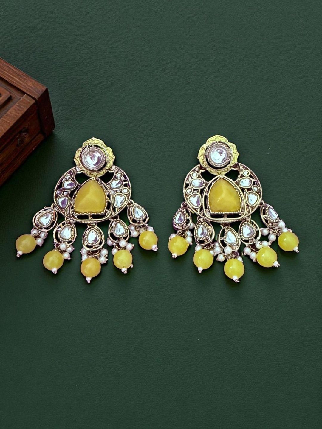 Sangria Stone & Kundan-Studded Beaded Chandbali Earrings-picture-19