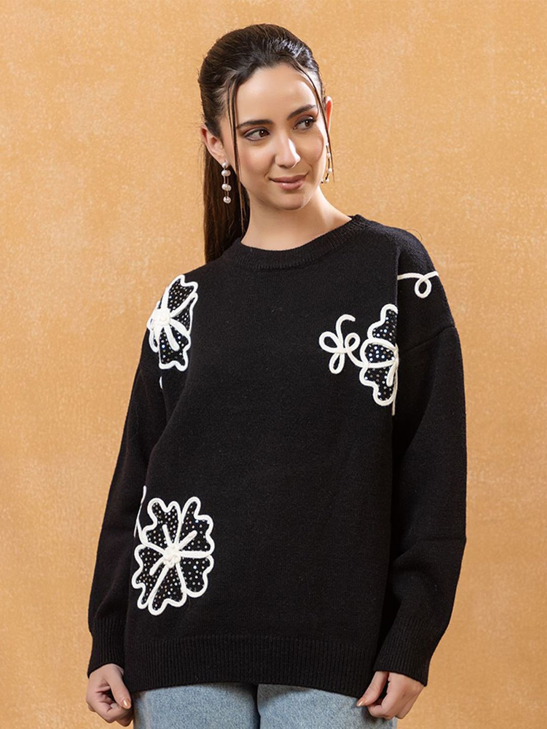 all about you Women Floral Woollen Pullover with Embellished Detail-picture-36