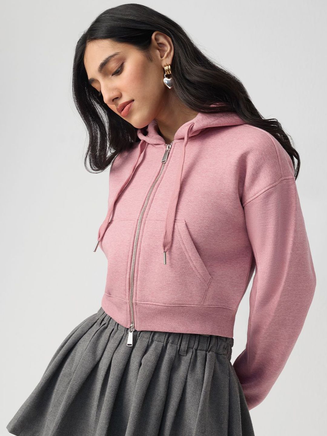 The Souled Store Femme Oversized Hooded Zip Detail Front-Open Crop Sweatshirt-picture-20