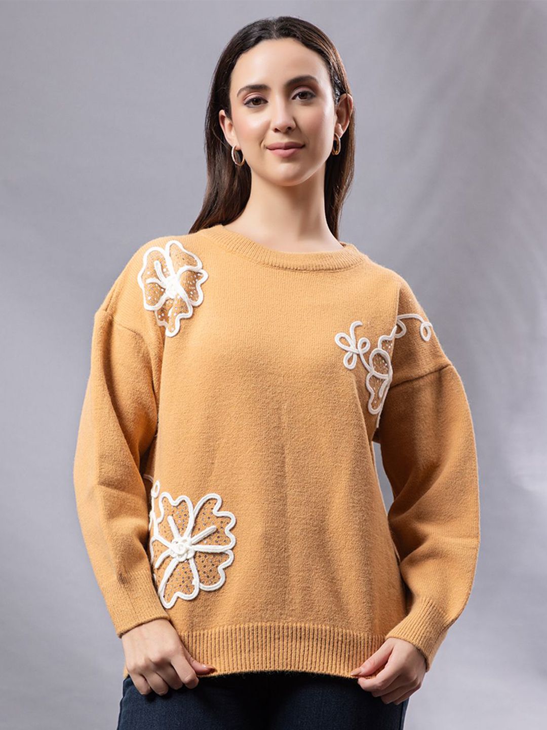 all about you Women Floral Embroidered Woollen Pullover with Embellished Detail-picture-32