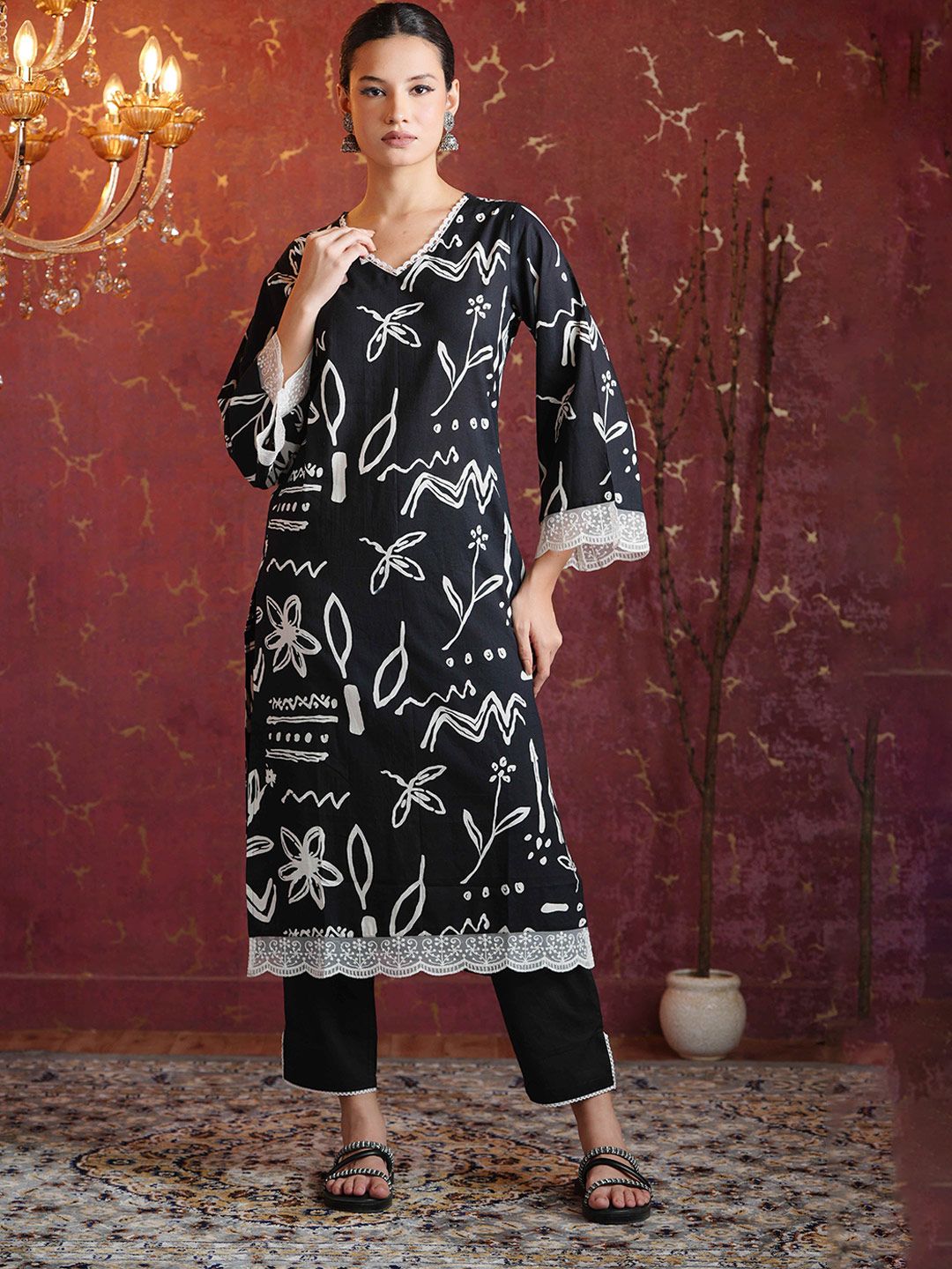 Anouk Women Floral Printed Bell Sleeves Floral Kurta-picture-35