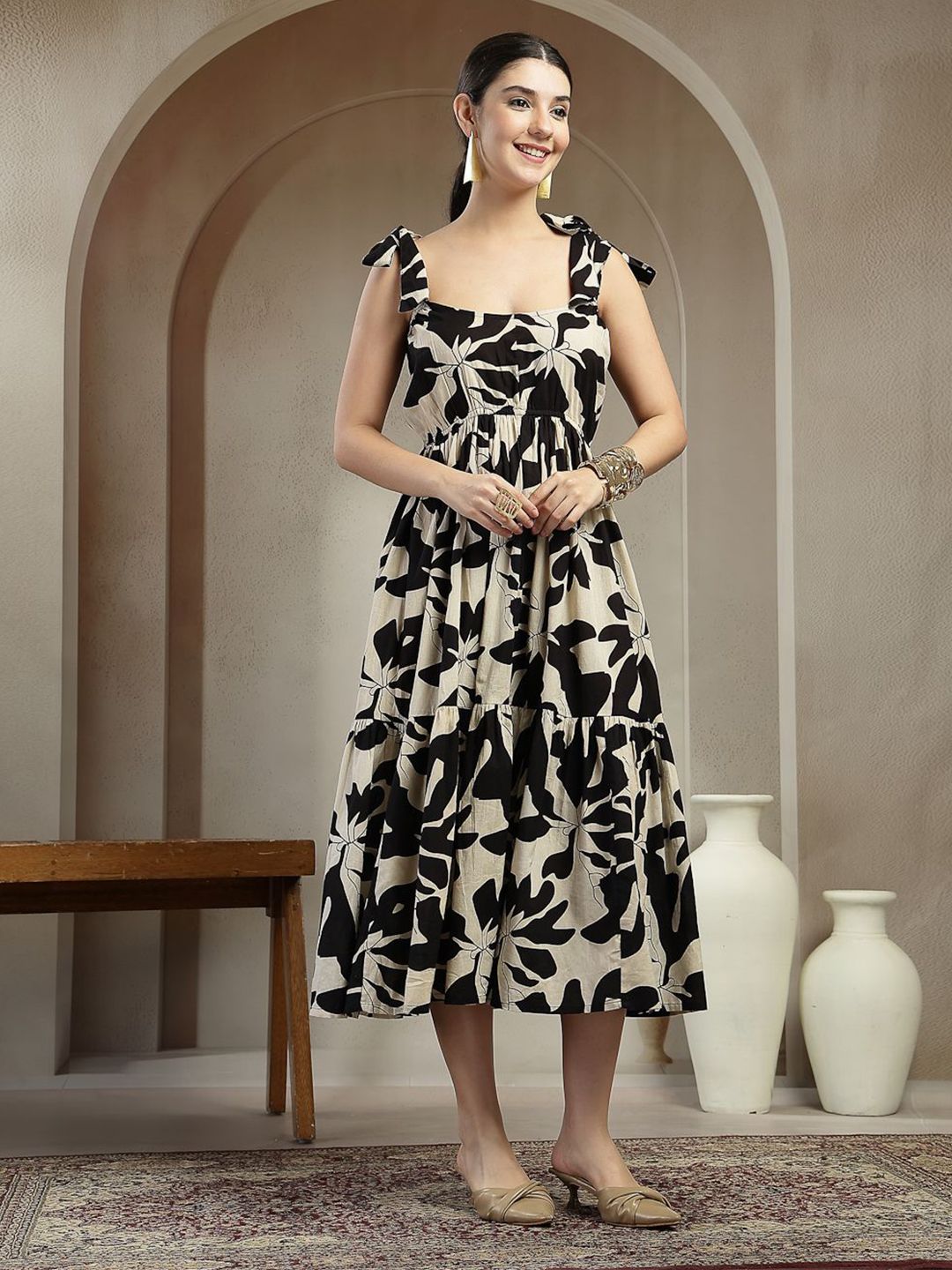 Sangria Printed Pure Cotton Tired Dress-picture-10