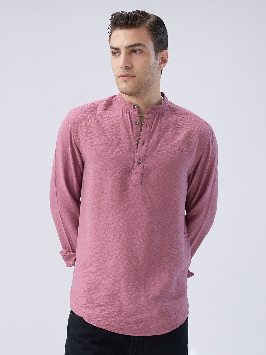 VASTRADO Men Woven Design Mandarin Collar Jacquard Kurta-picture-21