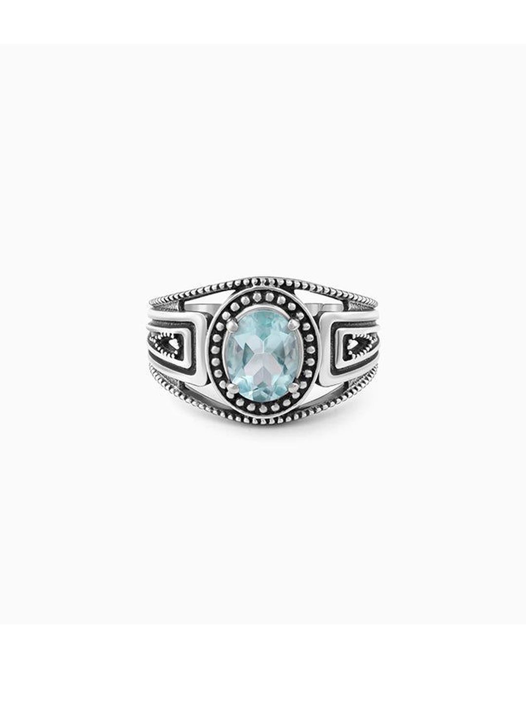 GIVA Men 925 Silver-Plated Oxidised Aquamarine Finger Ring-picture-27