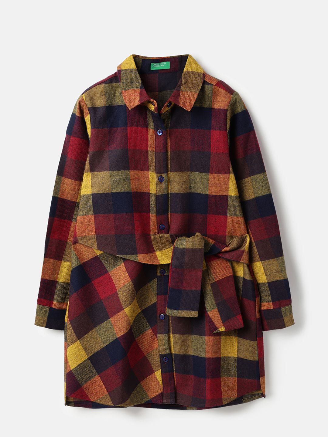 United Colors of Benetton Girls Checked Polo Collar Shirt Cotton Dress-picture-53