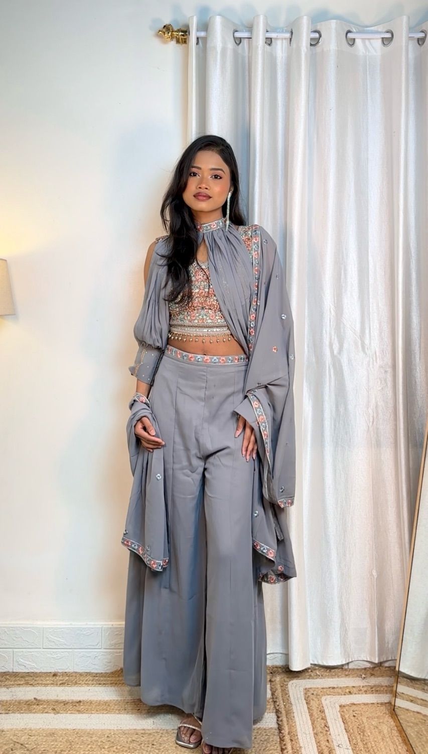 Buy Chhabra 555 Embroidered Co-Ord Set with Tassled Crop Top