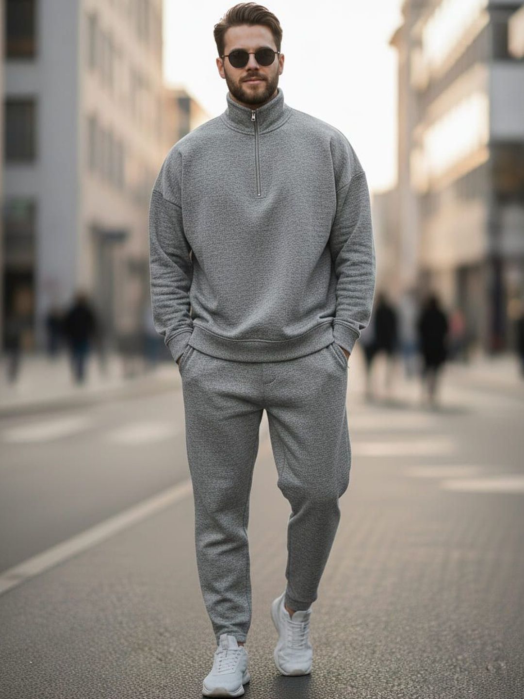 MACK JONNEY Mock Collar Long Sleeves Half Zipper Sweatshirt With Trackpant