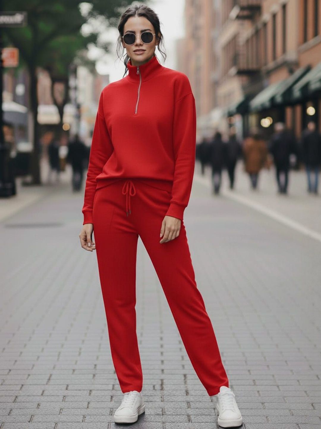 MACK JONNEY Women Solid Mock Collar Long Sleeves Half Zipper Tracksuits-picture-35