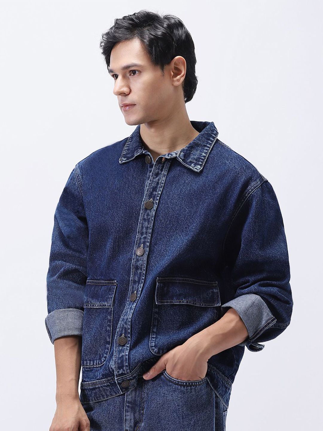 Urbano Fashion Men Spread Collar Solid Denim Jacket-picture-25