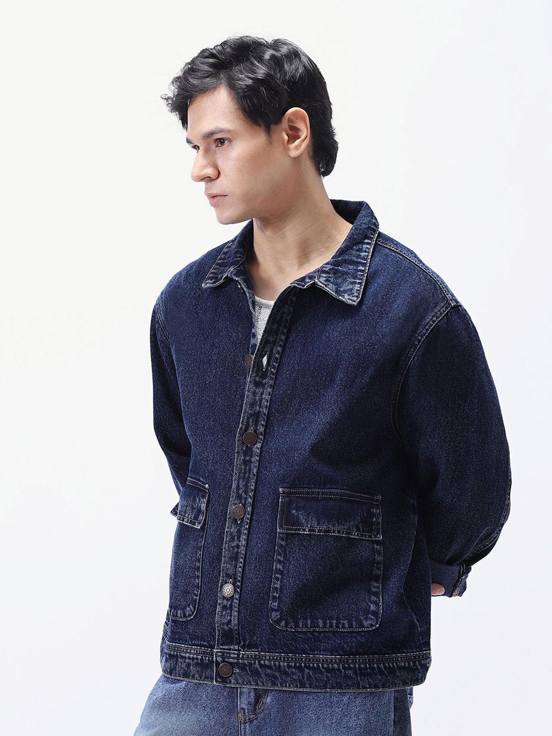 Urbano Fashion Men Spread Collar Solid Denim Jacket-picture-49