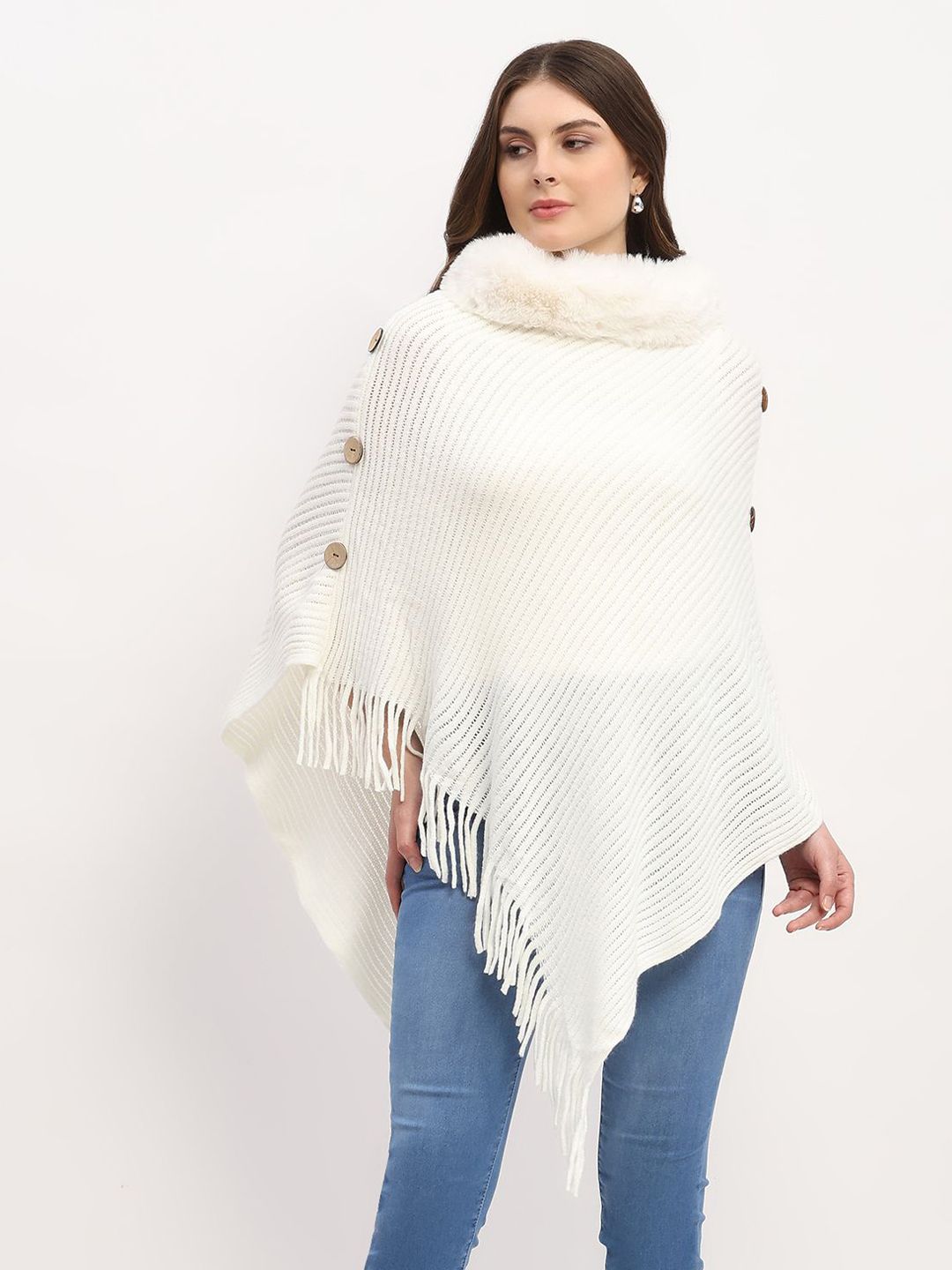 Global Republic High Neck Acrylic Poncho with Fuzzy Detail-picture-27