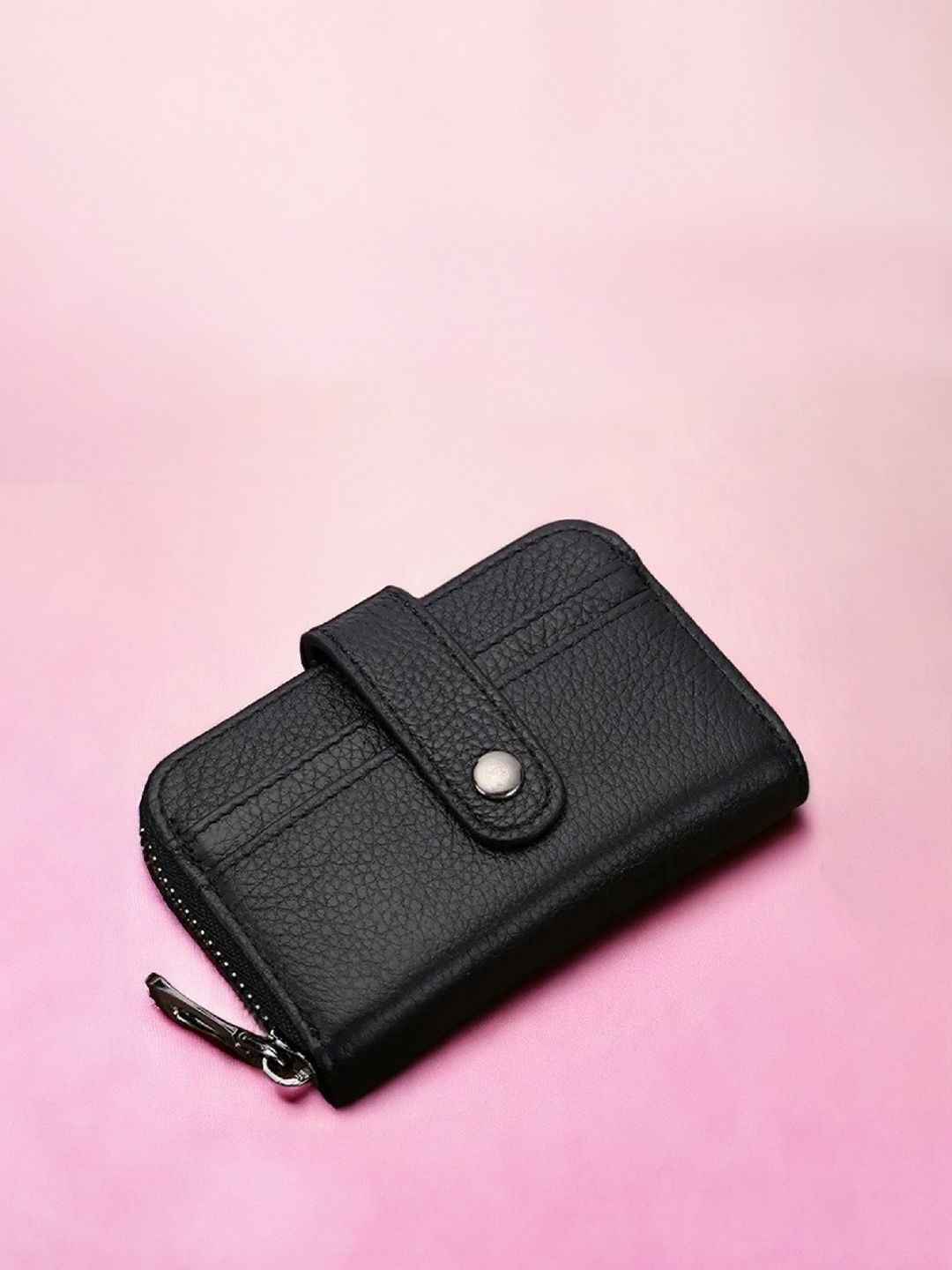SZN Men Black Leather Solid Single Zip Around Wallet-image-12