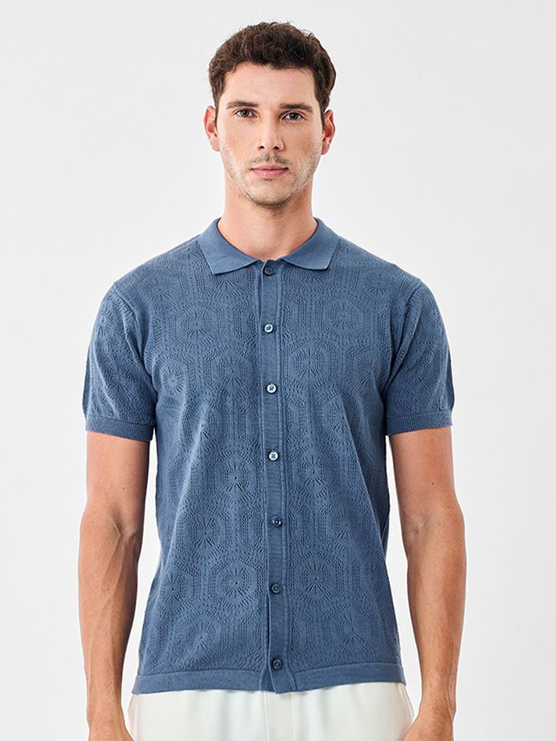 Snitch Men Textured Spread Collar Pure Cotton Casual Shirt-picture-13