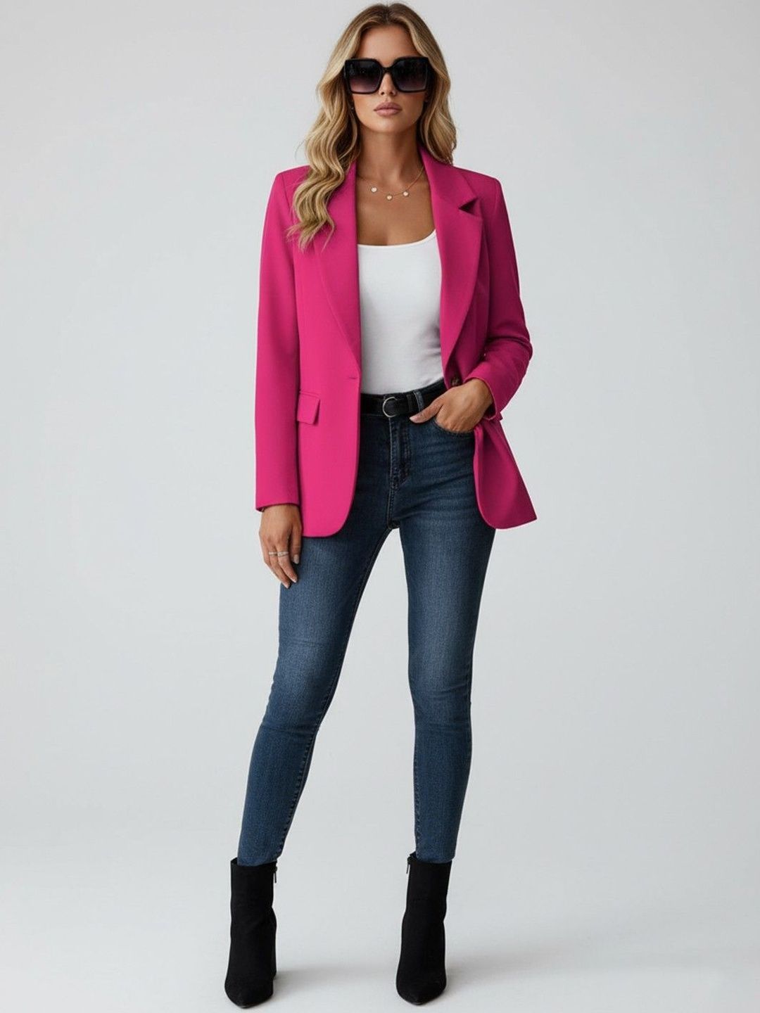 HERE&NOW Mandarin Collar Long Sleeves Open Front Blazer-picture-39