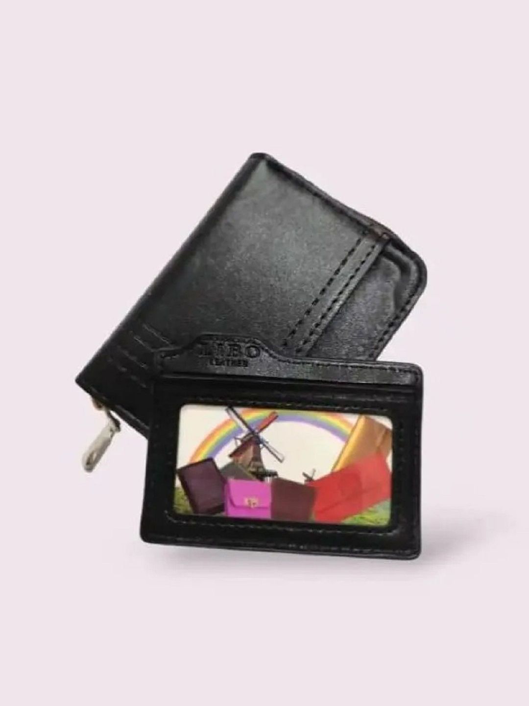 SZN Black Men Textured Leather Detachable Flap Two Fold Wallet-image-0