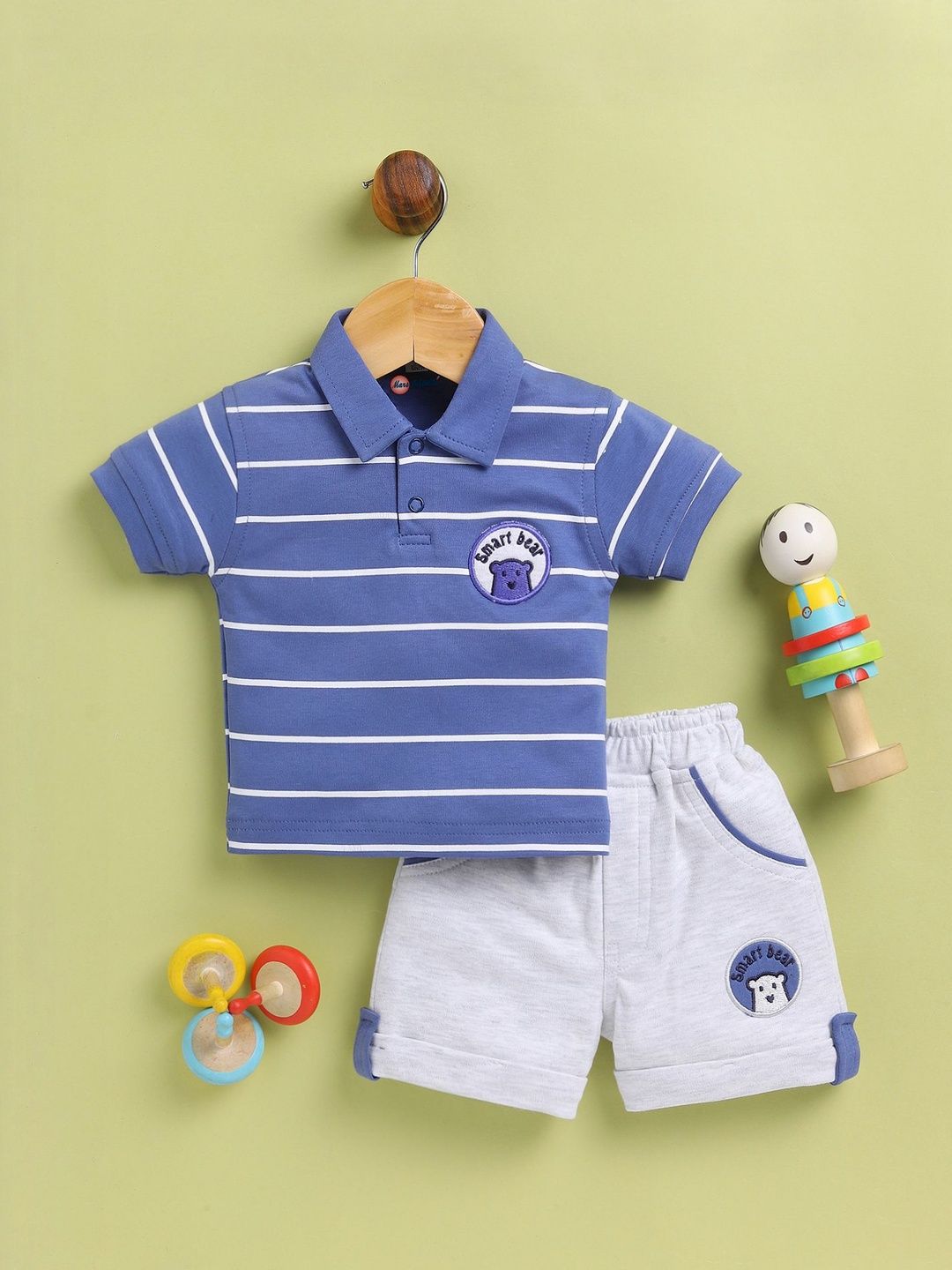Mars Infiniti Boys Striped Polo Collar Pure Cotton T-Shirt With Shorts-picture-30