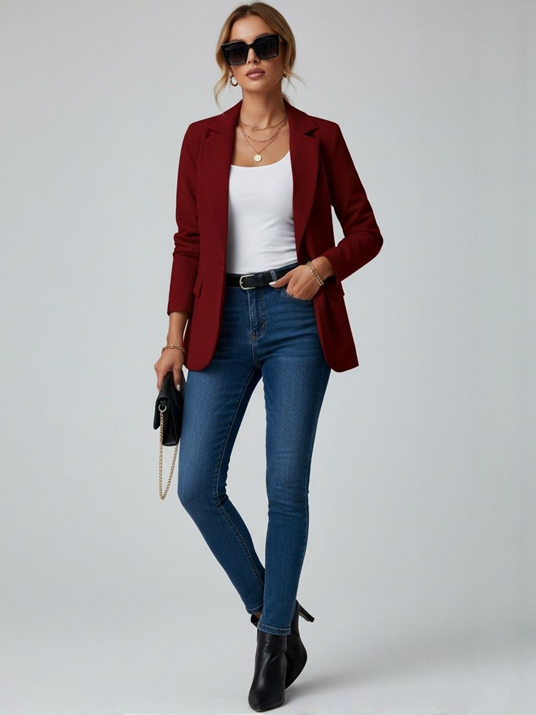 HERE&NOW Notched Lapel Front Open Long Sleeves Blazer-picture-34