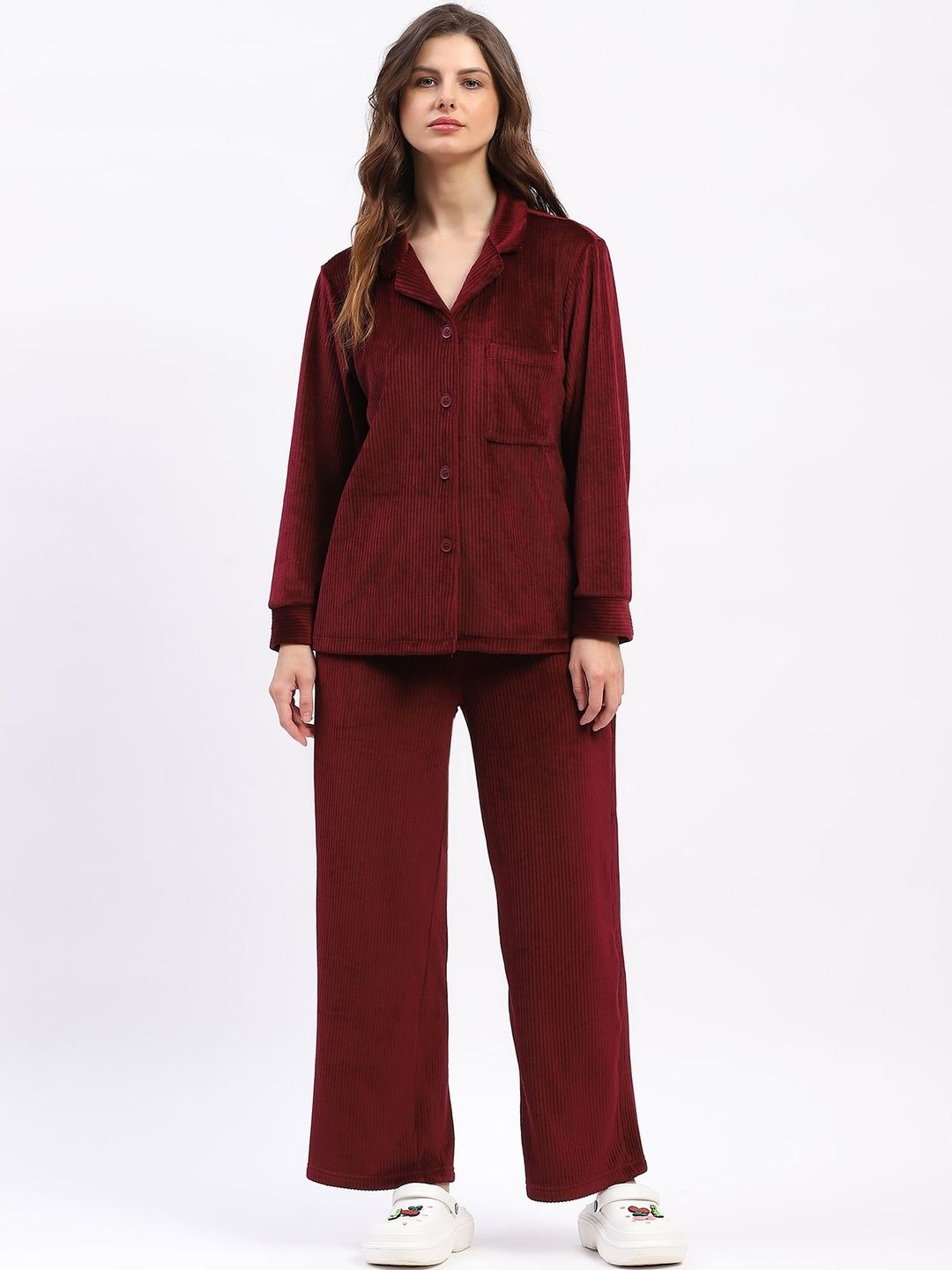 Global Republic Women Ribbed Shirt & Pyjamas Nightsuit Set-image-25