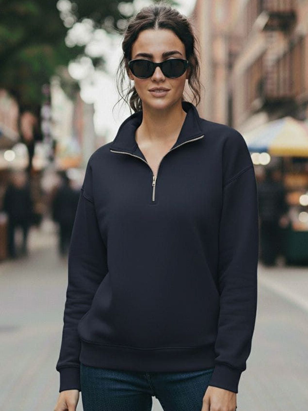 MACK JONNEY Women Mock Collar Half Zipper Pullover Sweatshirt-picture-47