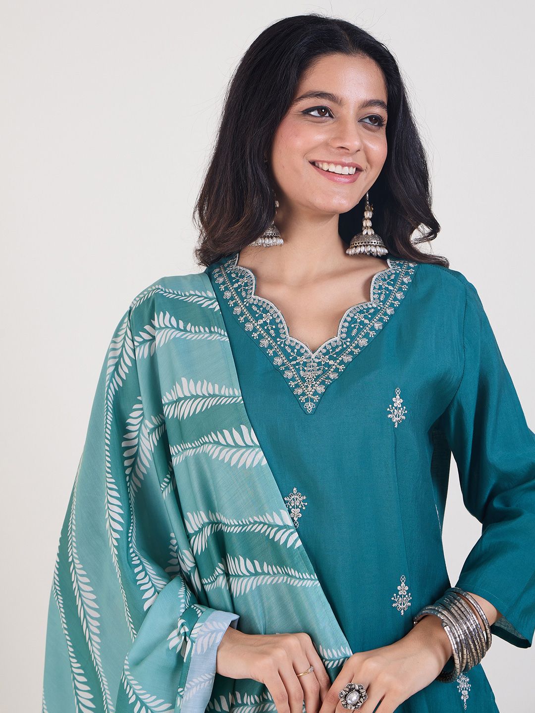 Indo Era Women Ethnic Motifs Embroidered Regular Thread Work Kurta with Trousers & With Dupatta-picture-21