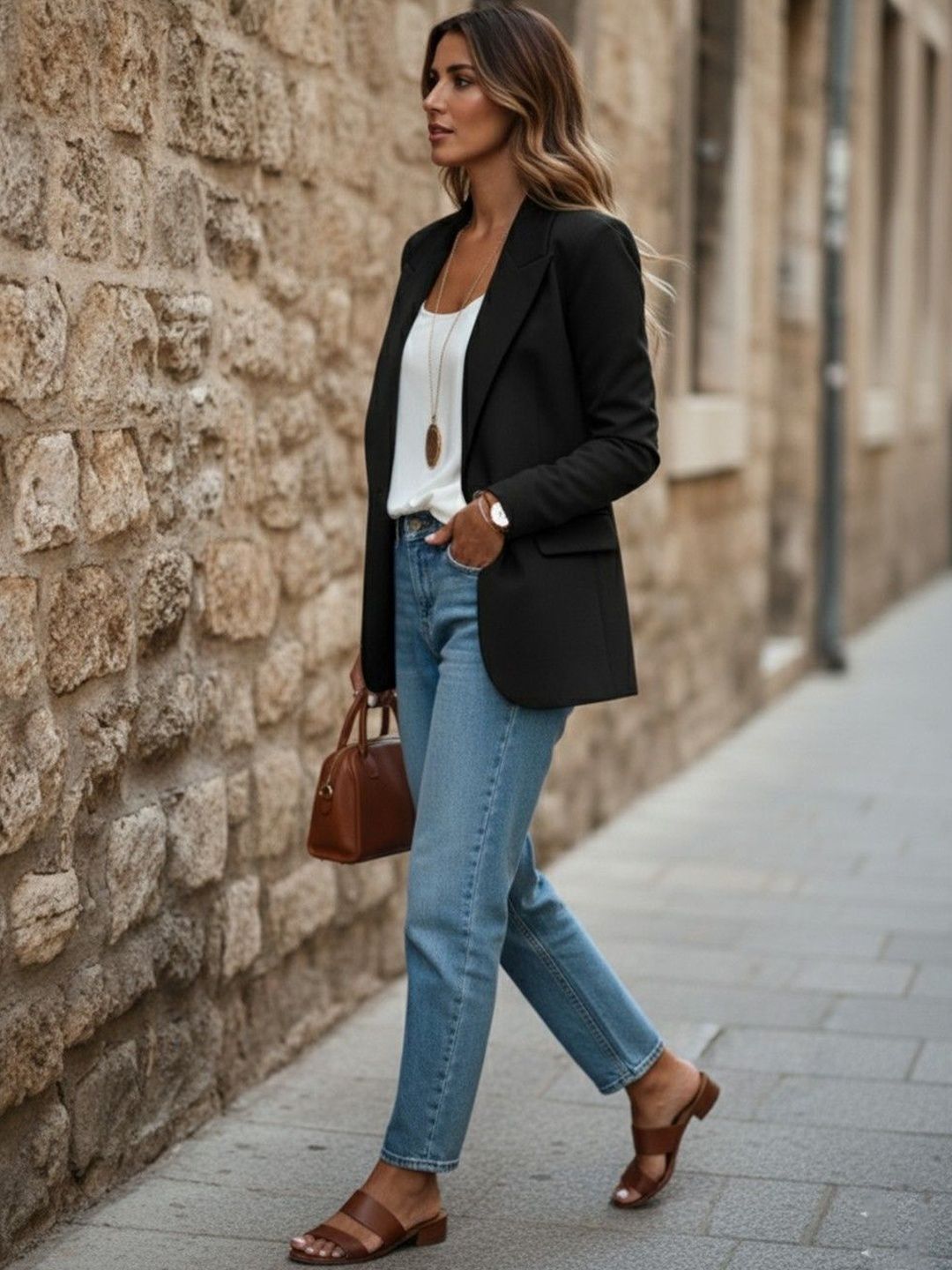 HERE&NOW Notched Lapel Collar Long Sleeves Single-Breasted Blazer-picture-48