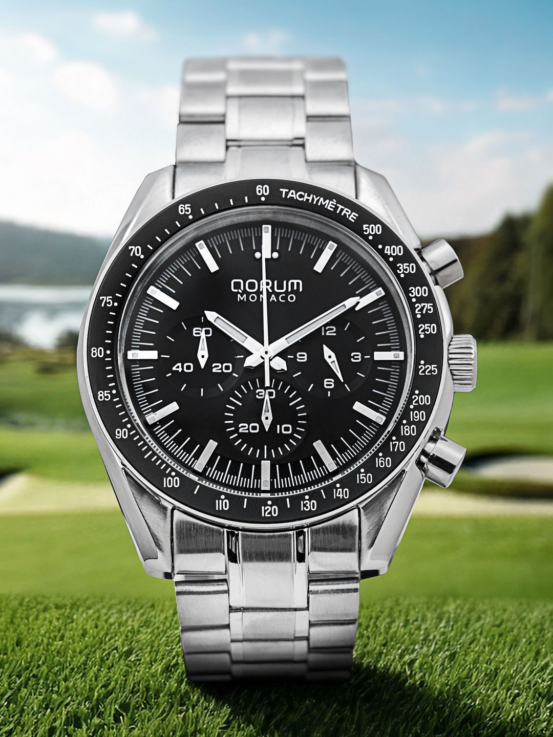 QORUM INDIA Men Dial & Stainless Steel Bracelet Style Straps Analogue Chronograph Watch G102 Monaco-Black-picture-25