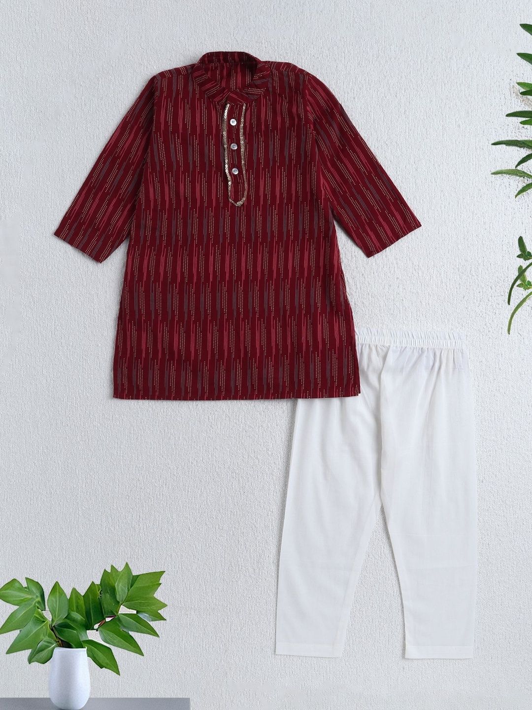 The Magic Wand Girls Ethnic Motifs Printed Regular Sequinned Pure Cotton Kurta with Pyjamas-picture-44