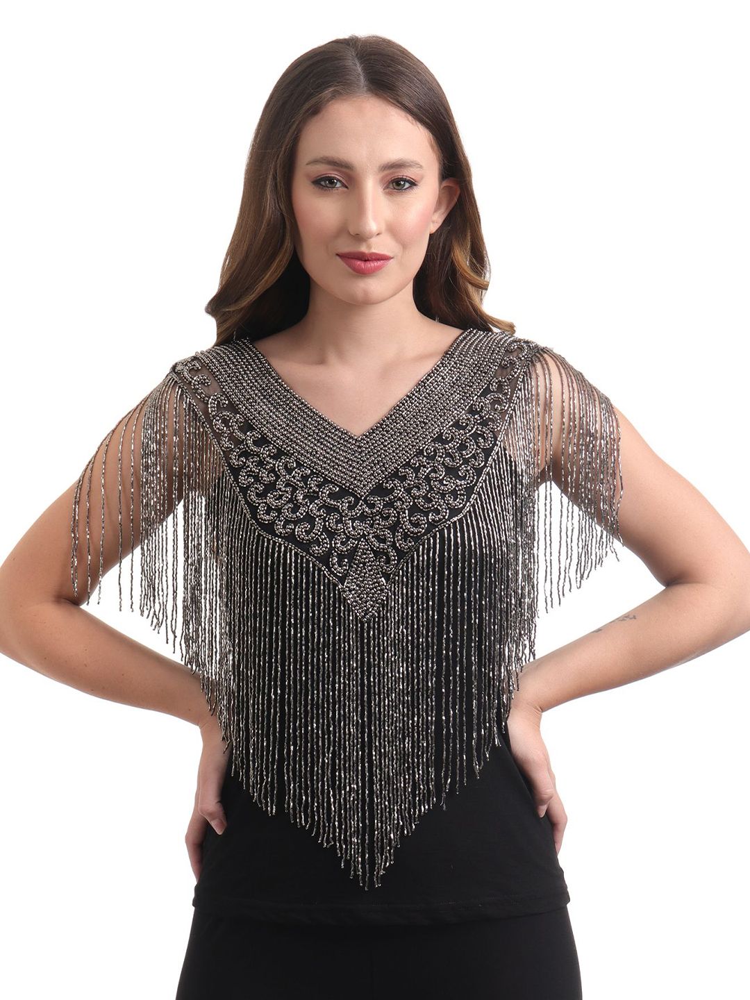 JEDCO Self Design Embroidered V-Neck Waterfall Shrug-picture-24