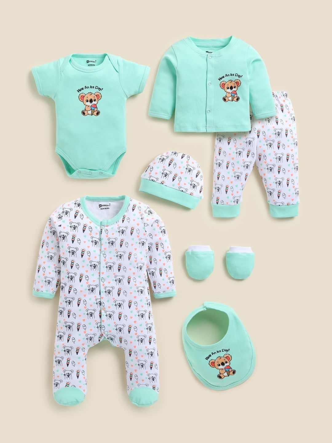 MooNKids Infant Printed Round Neck Pure Cotton Baby Apparel Gift Set