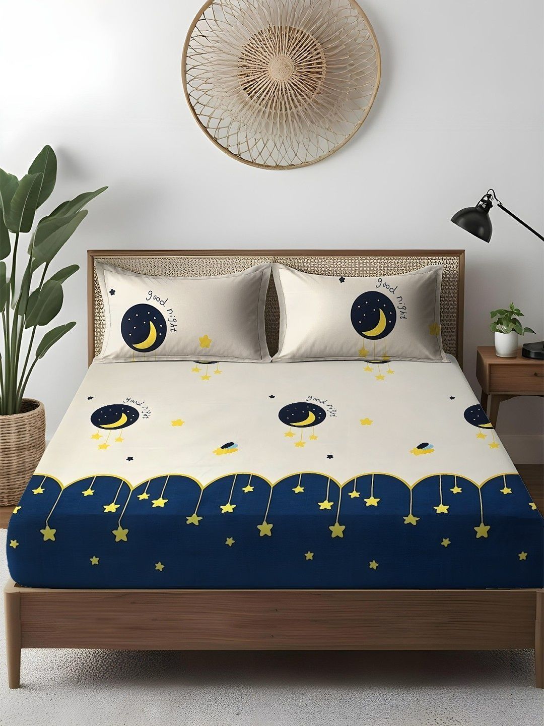WEAVE AND DECOR Off White Graphic 300 TC Bedsheet with 2 Pillow Covers-image-9