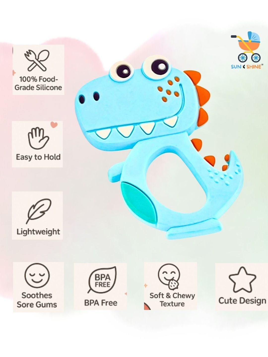 Sun & Shine Infants Blue & Red Nibble Rex Teether-picture-20
