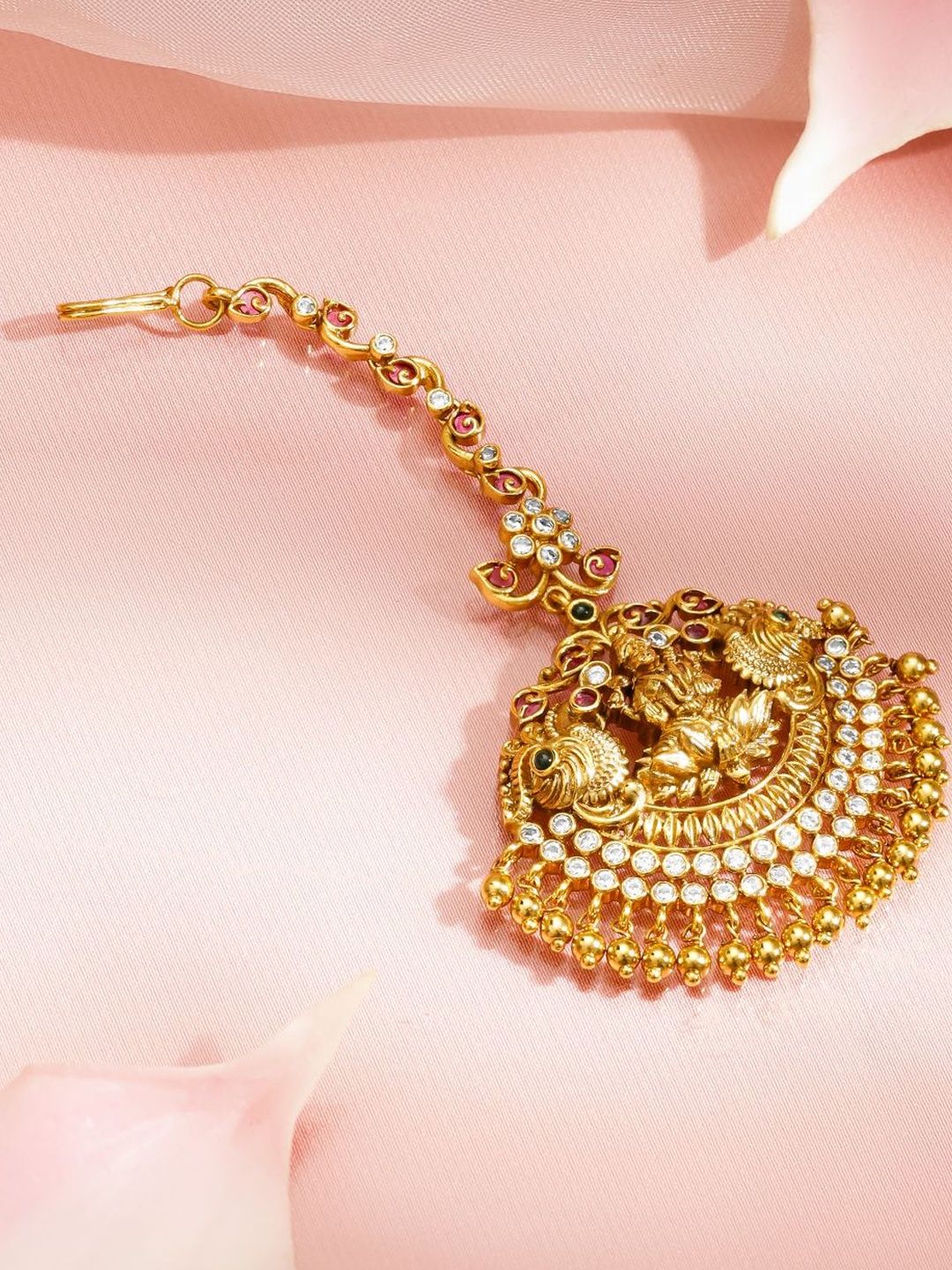 Rubans 22K Gold-Plated Ruby Red & Emerald Green Cubic Zirconia Temple Maang Tikka-picture-49