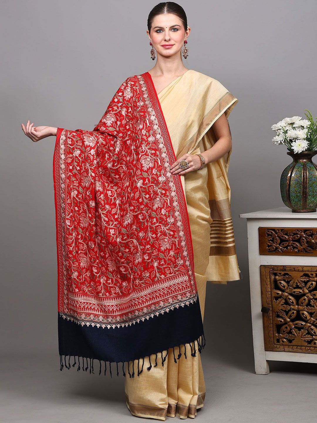 Exotic India Floral Aari Embroidered Shawl-picture-40