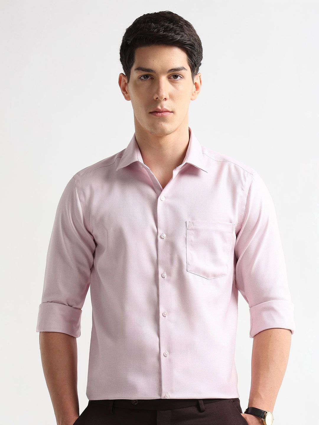 Arrow Men Slim Fit Textured Spread Collar Cotton Formal Shirt-picture-38