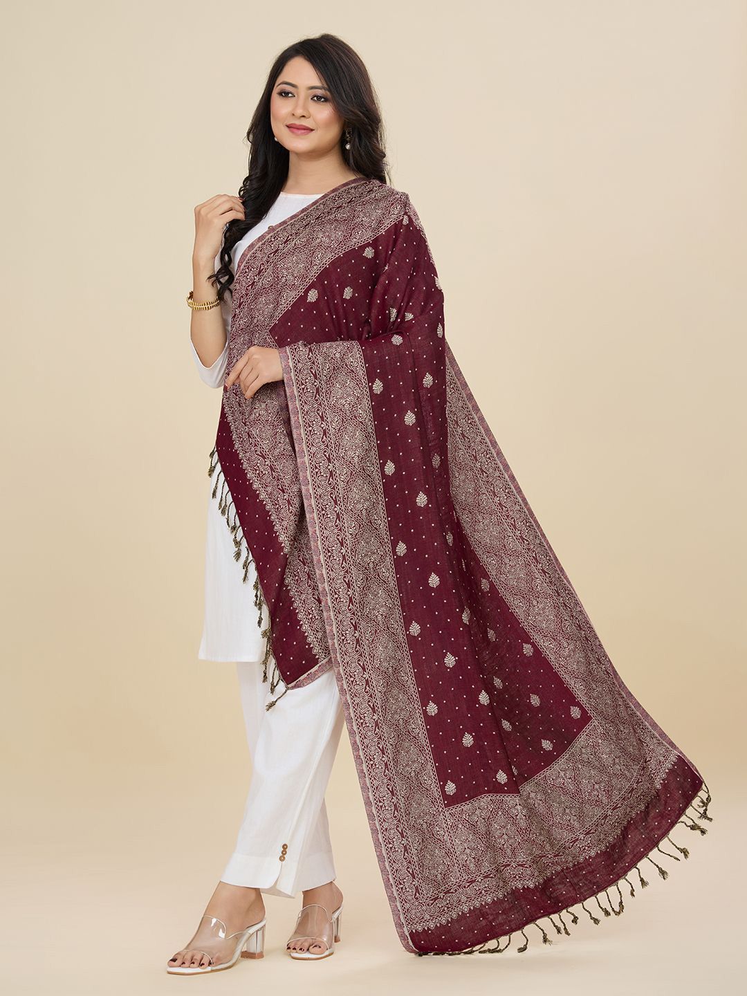WEAVERS VILLA Ethnic Motifs Woven Design Shawl-image-22